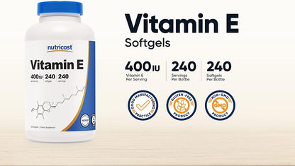 Nutricost Vitamin E 400 IU (240 Soft gel capsule Capsules) – 3 Bottle Value Pack
