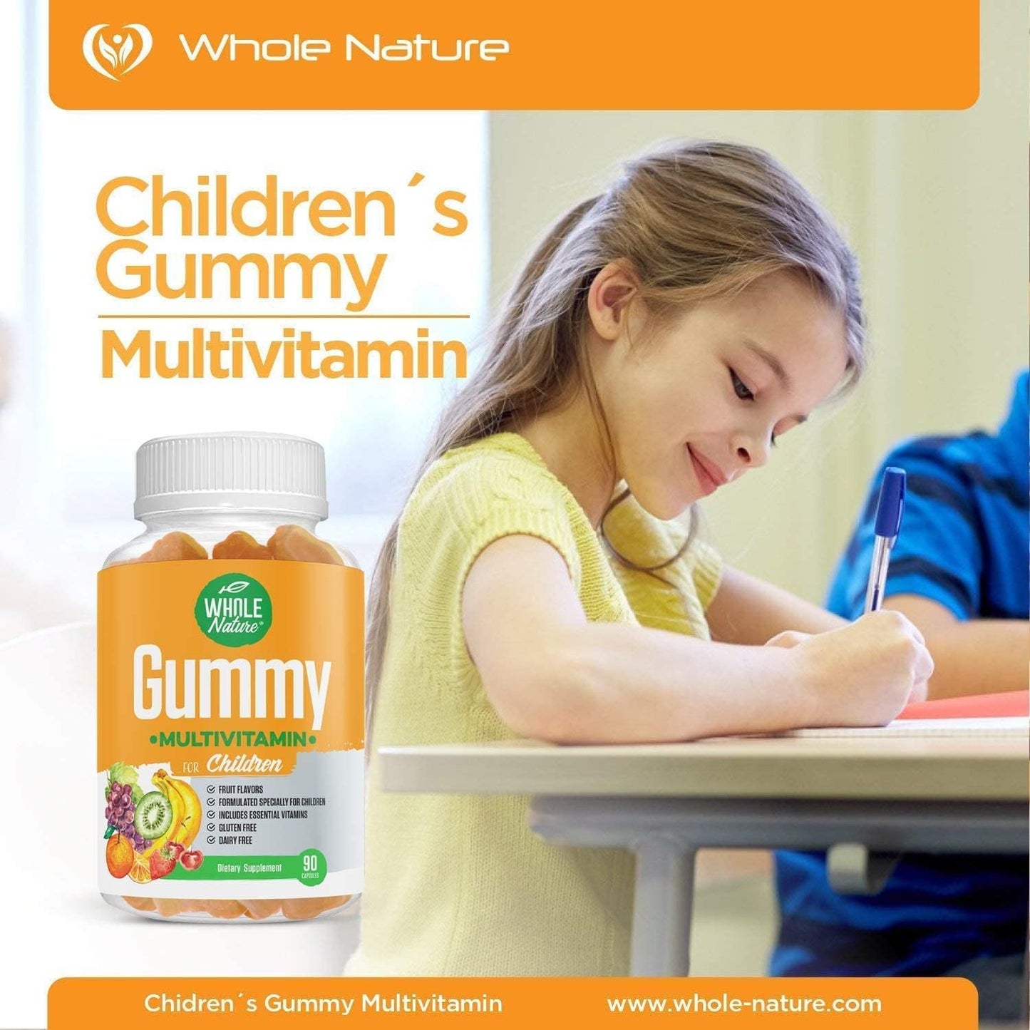 Whole Nature Kids Vitamins - Complete Daily Essentials Children's Multivitamin and Minerals for Overall Wellness, 90 Gummies, Fruit Flavour, No Artificial Sugar, Dairy and Gluten-free - görsel 9