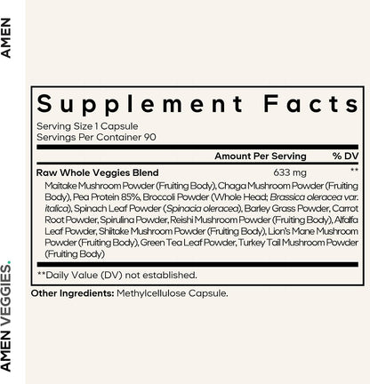 Amen Veggies, Daily Vegetable Supplement, Raw Greens, 90 Capsules