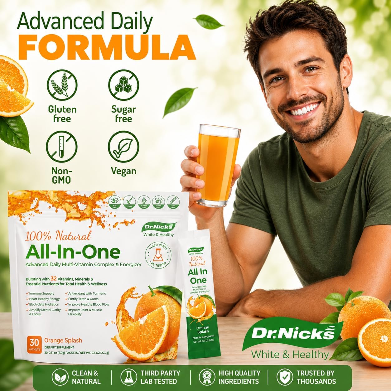 Dr. Nick's Multivitamin Powder for Women and Men, 30 Pack, Orange Splash - görsel 7