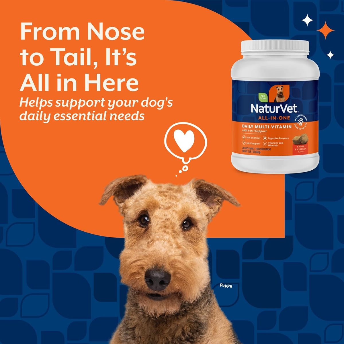 NaturVet All-in-One Dog Supplement - for Joint Support, Digestion, Skin & Coat Care – Dog Multivitamins with Minerals, Omega-3, 6, 9 – Wheat-Free Vitamins for Dogs – 240 Soft Chews - görsel 3