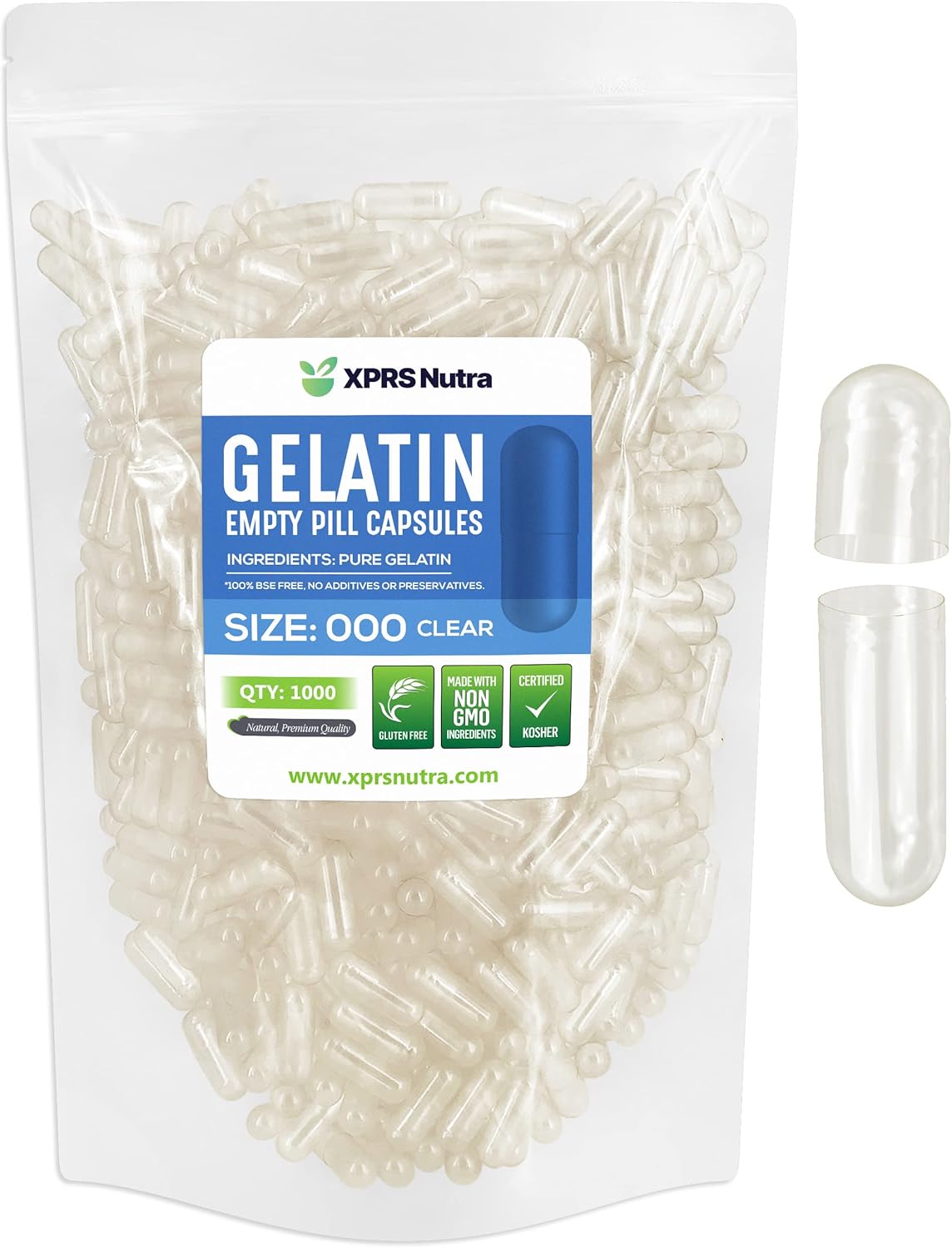 XPRS Nutra Size 000 Empty Gelatine Capsules – 1000 Pack - görsel 1