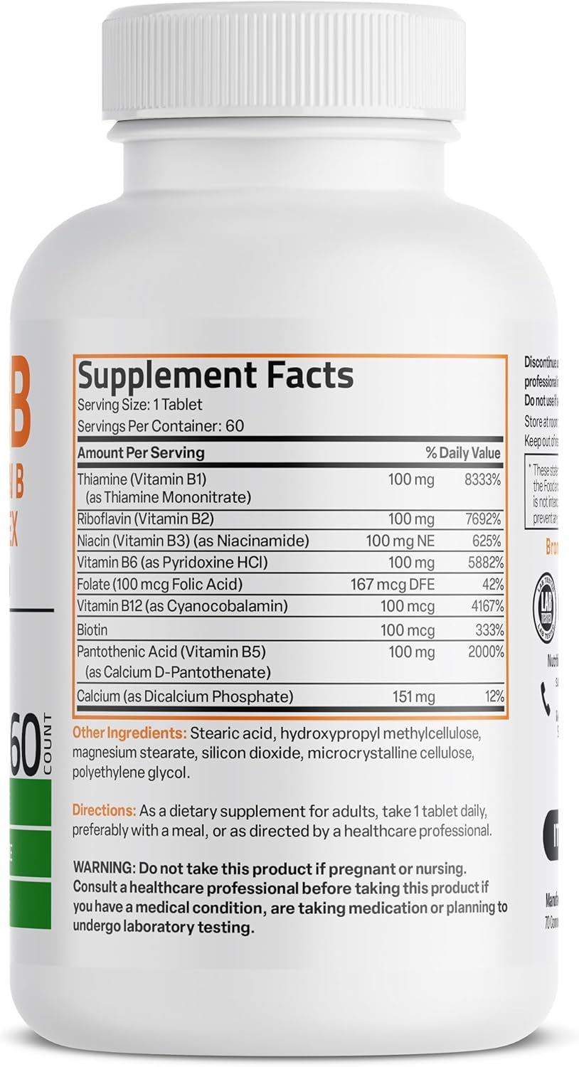 Bronson Super B100 Vitamin B Complex Sustained Release - 60 Tablets - görsel 2