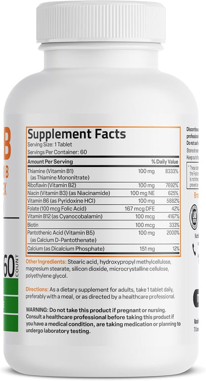 Bronson Super B100 Vitamin B Complex Sustained Release - 60 Tablets