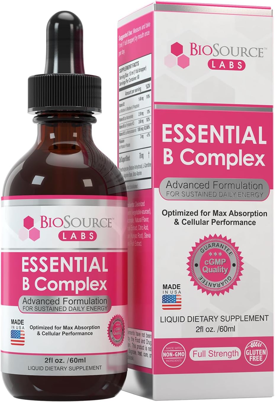 BioSource Labs Essential B Complex - Daily Vegan Vitamin B-Complex Sublingual Liquid Drops with Methyl B12 (60ml Bottle) - 60-Day Supply - görsel 1