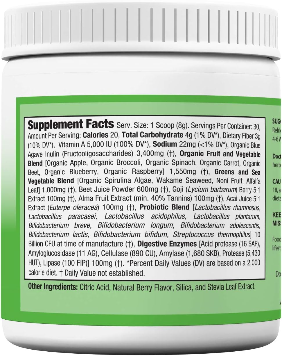 Doctor Recommended Greens Powder – Organic Whole Food Supplement with Probiotics & Enzymes – Berry Flavour - görsel 2