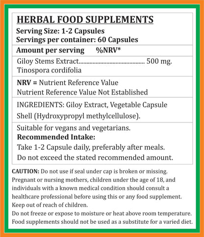 Satya Naturals Giloy Forte Capsules 500 mg - 120 Vegetable Capsules (2-Pack) - Guduchi (Tinospora Cordifolia) Extract - Ayurvedic Supplement