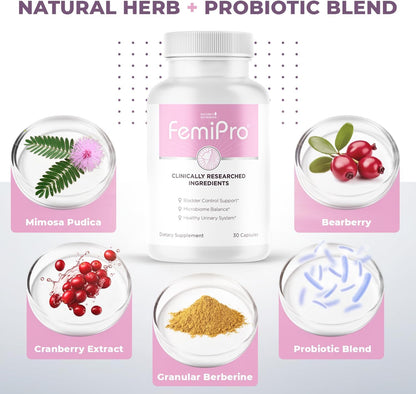 FemiPro – Herb & Probiotic Blend for Bladder Support, 30 Capsules, 1 Month Supply