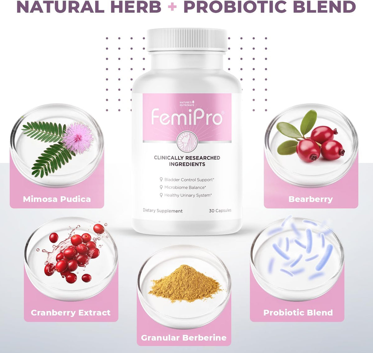 FemiPro – Herb & Probiotic Blend for Bladder Control – 30 Capsules - görsel 4