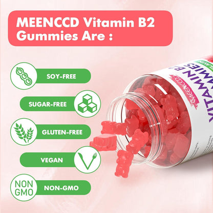 MEENCCD Vitamin B2 Gummies – Riboflavin 400mg with Magnesium, Vegan & Sugar-Free (60 Gummies)