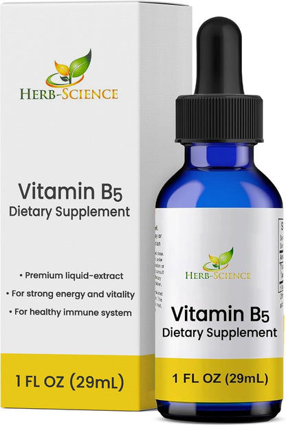 Herb-Science Liquid Vitamin B5 Drops – Pantothenic Acid Food Supplement, Alcohol Free, Vegan, Non-GMO, 30 ml