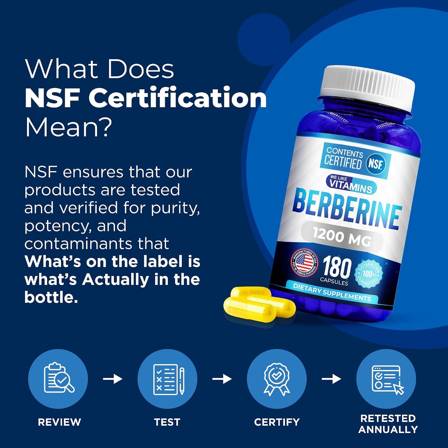 NSF Certified Berberine HCL Supplement, 1200 mg per Serving, 180 Vegetarian Capsules - görsel 2