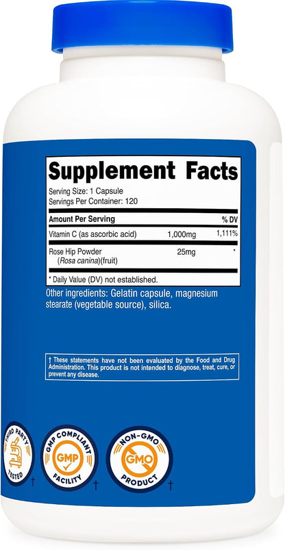 Nutricost Vitamin C with Rose Hips 1025mg, 120 Capsules