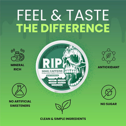 Immortal Drip RIP Nootropic Energy Pouches (Wintergreen) – 5 Cans – 15 Pouches per Can – Clean Energy and Focus Support – 50mg Caffeine, Shilajit, Alpha-GPC, L-Tyrosine, Rhodiola