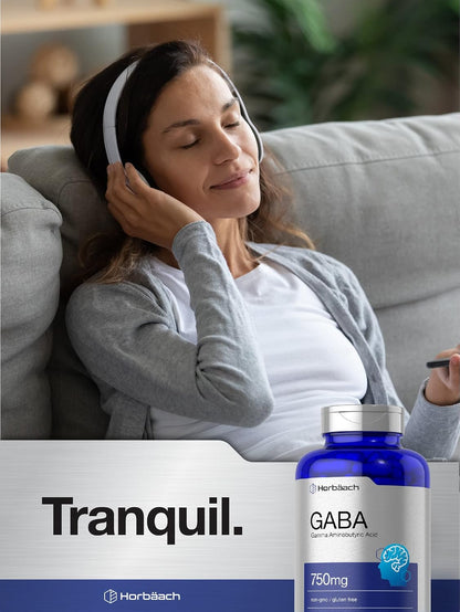 Horbäach GABA 750mg | 180 Capsules | Gamma-Aminobutyric Acid Food Supplement