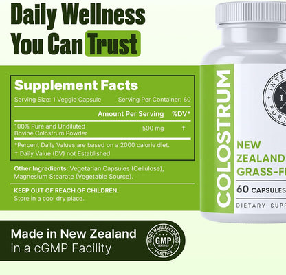 Intestinal Fortitude Grass-Fed New Zealand Colostrum Capsules - 500mg, 60 Capsules