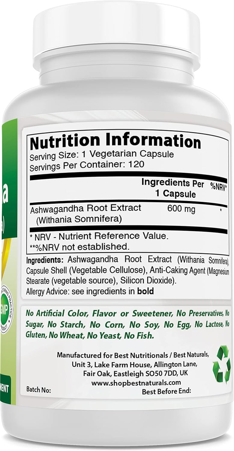 Best Naturals Ashwagandha 500 mg Capsules - 120 Vegetarian Capsules - görsel 6