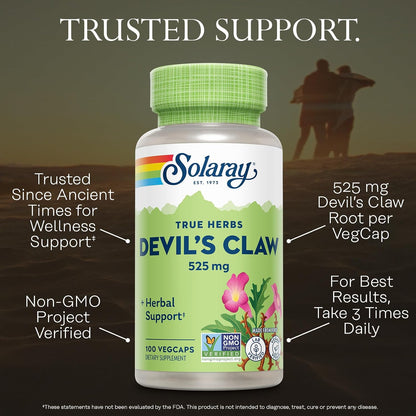 Solaray Devil's Claw Root 525 mg - Herbal Supplement for Joint & Cartilage Support - Non-GMO, Lab Tested - 100 Vegan Capsules