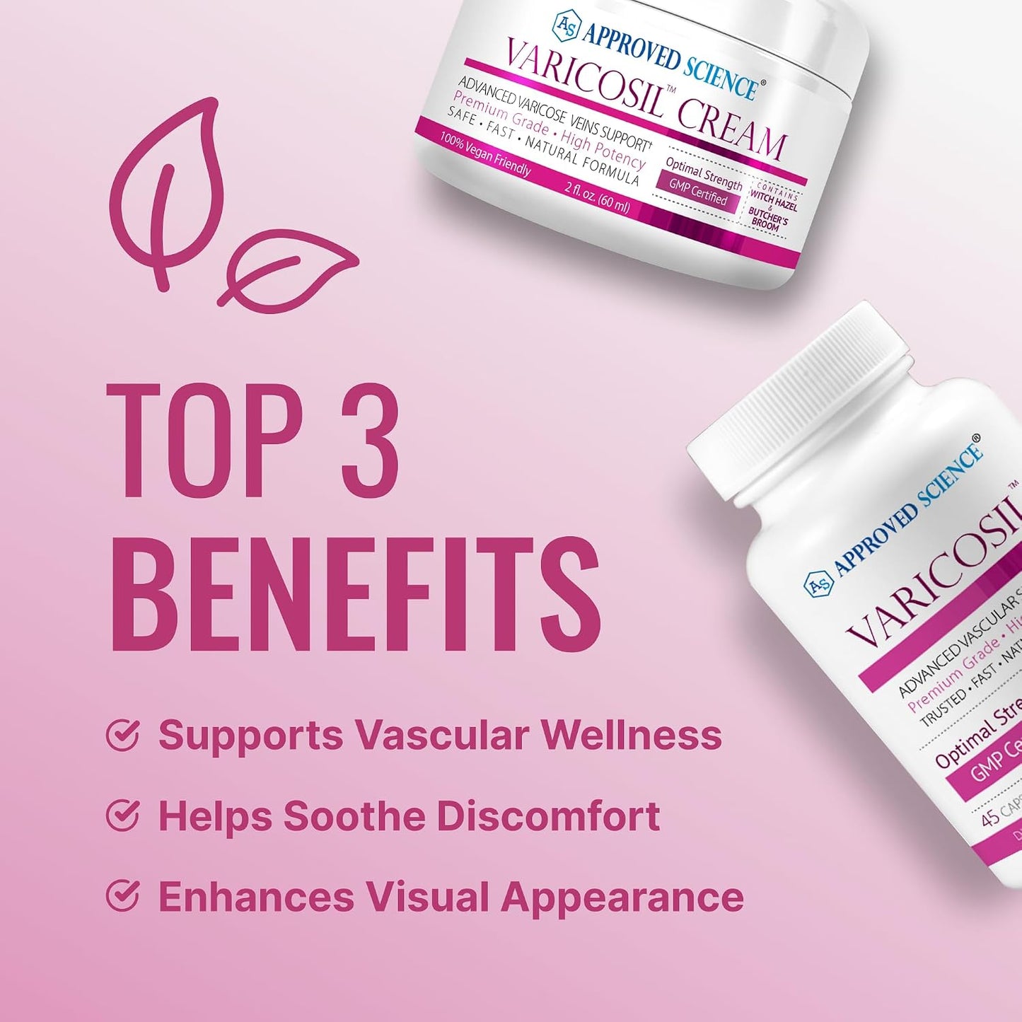 Approved Science Varicosil - Varicose Veins Support Supplement - 45 Capsules + 60 ml Cream - görsel 3