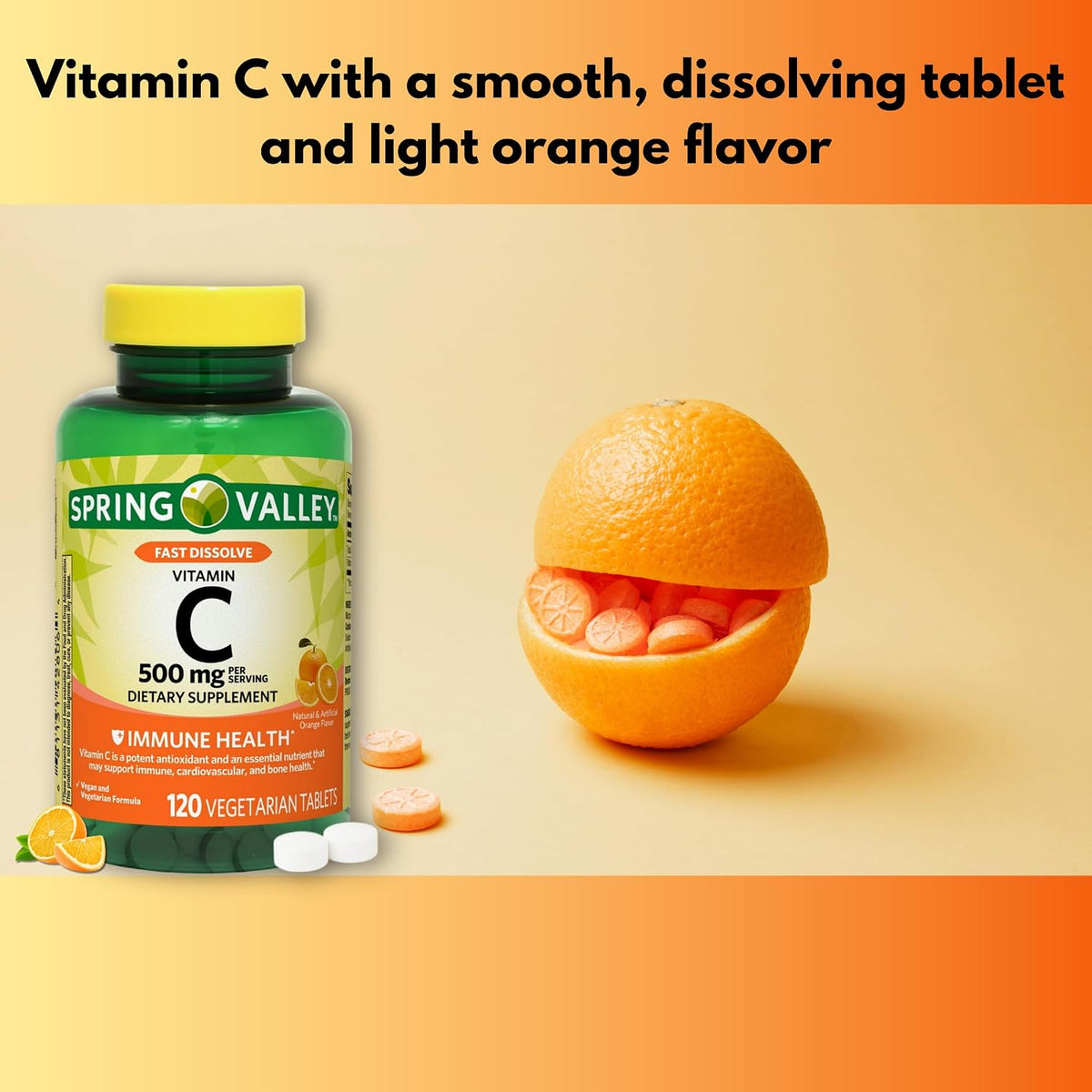 Vitamin C Orange Flavour 500mg - Fast Dissolve, 120 Tablets - görsel 3