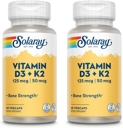 SOLARAY Vitamin D3 + K2, D & K Vitamins for Calcium Utilisation and Support for a Healthy Cardiovascular System & Blood Vessels, Non-GMO & No Soya
