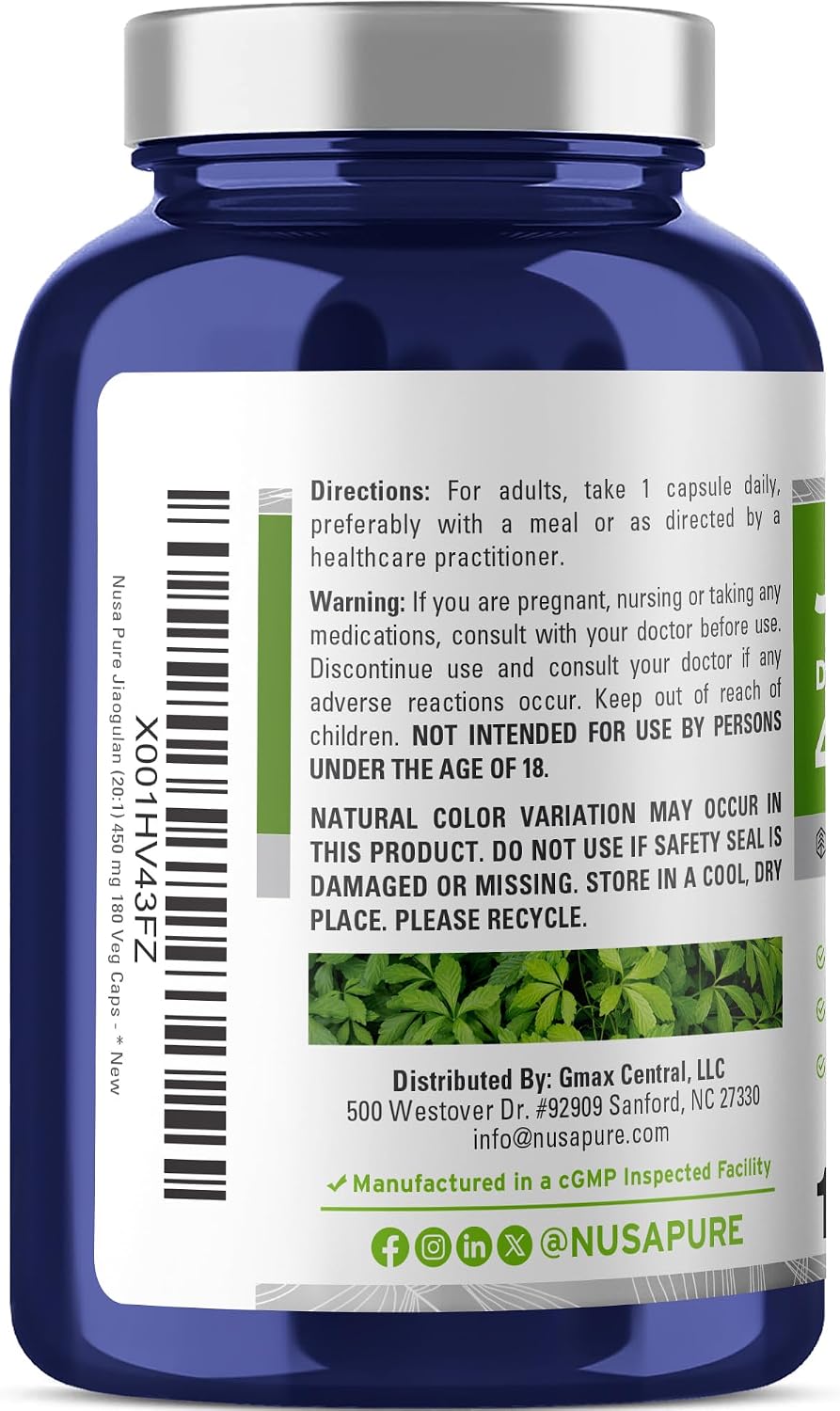 NusaPure Jiaogulan Capsules, 450 mg, 180 Veg Capsules (Non-GMO, Vegan) - görsel 3