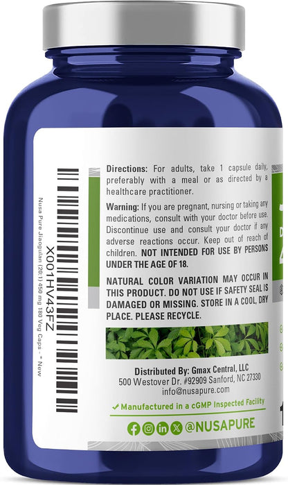 NusaPure Jiaogulan Capsules, 450 mg, 180 Veg Capsules (Non-GMO, Vegan)