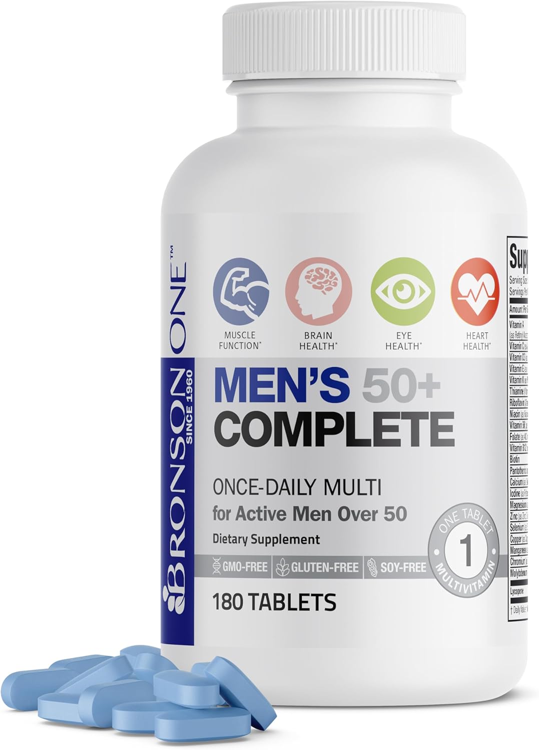 Bronson ONE Daily Mens 50+ Complete Multivitamin Multimineral, 180 Tablets - görsel 1