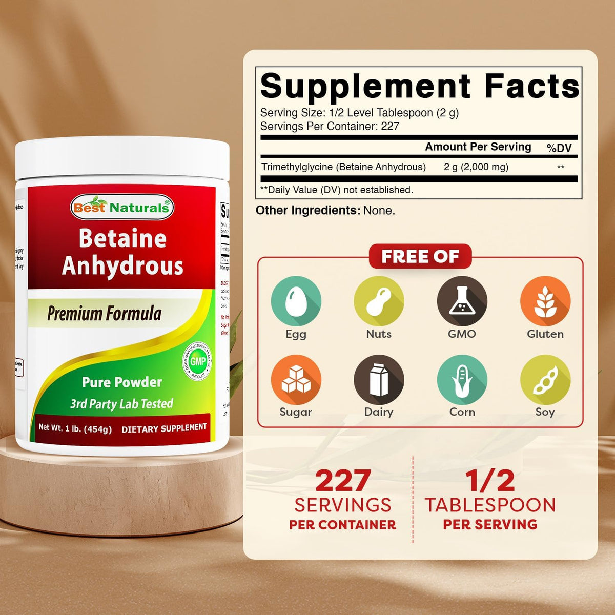 Best Naturals Betaine Anhydrous Trimethylglycine (TMG) Pure Powder - görsel 2