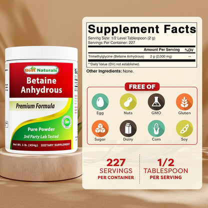 Best Naturals Betaine Anhydrous Trimethylglycine (TMG) Pure Powder