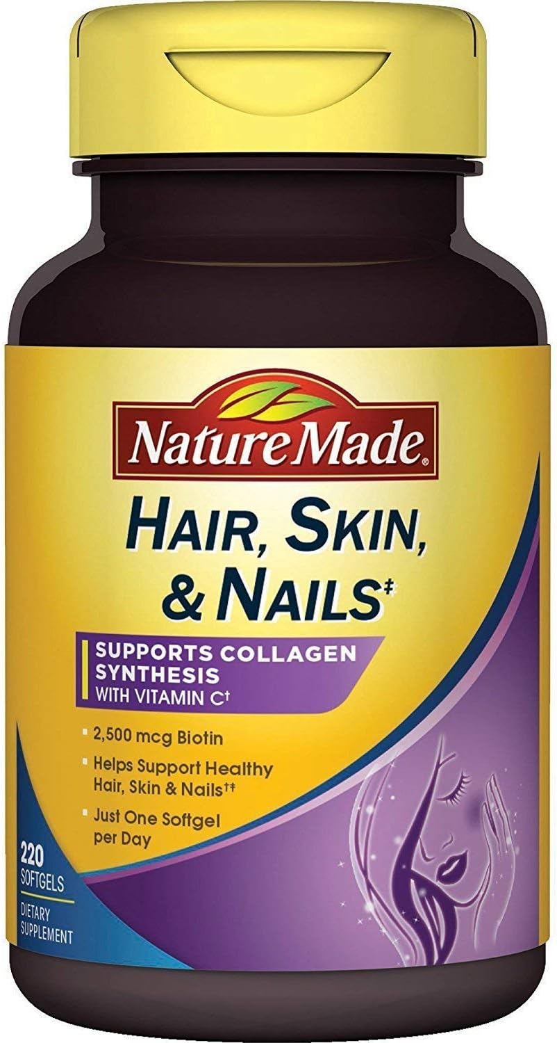 Nature Made Hair, Skin & Nails with 2500 mcg Biotin Softgels, Economy Size 220 Capsules - görsel 1