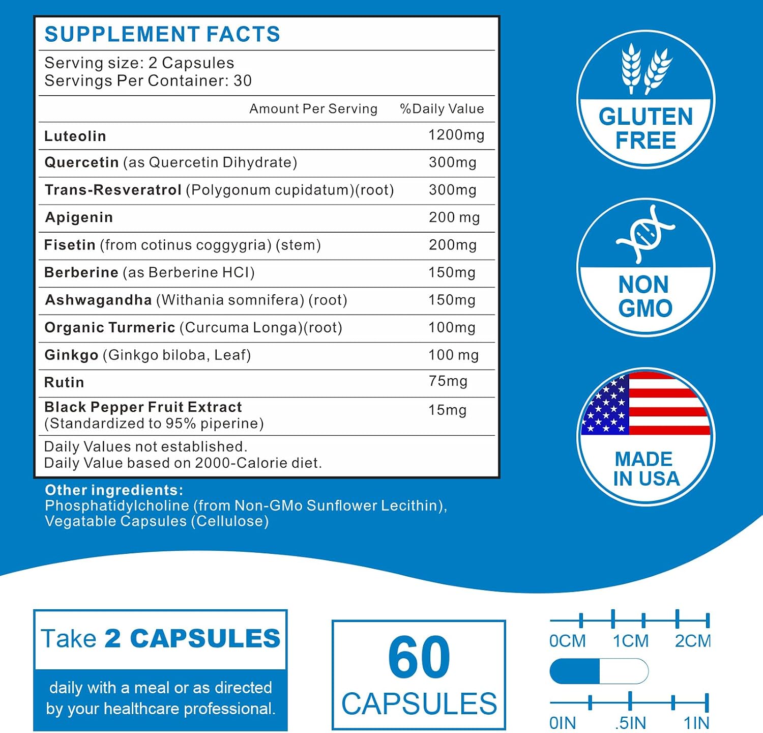 VITACRLLYNMN Liposomal Luteolin 1200mg – 11-in-1 Antioxidant Complex for Brain Health, 60 Capsules - görsel 2