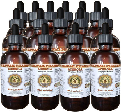 Hawaii Pharm Acerola Liquid Extract, Acerola (Malpighia Glabra) Dried Berry Powder Tincture Herbal Supplement, 4 x 4 oz