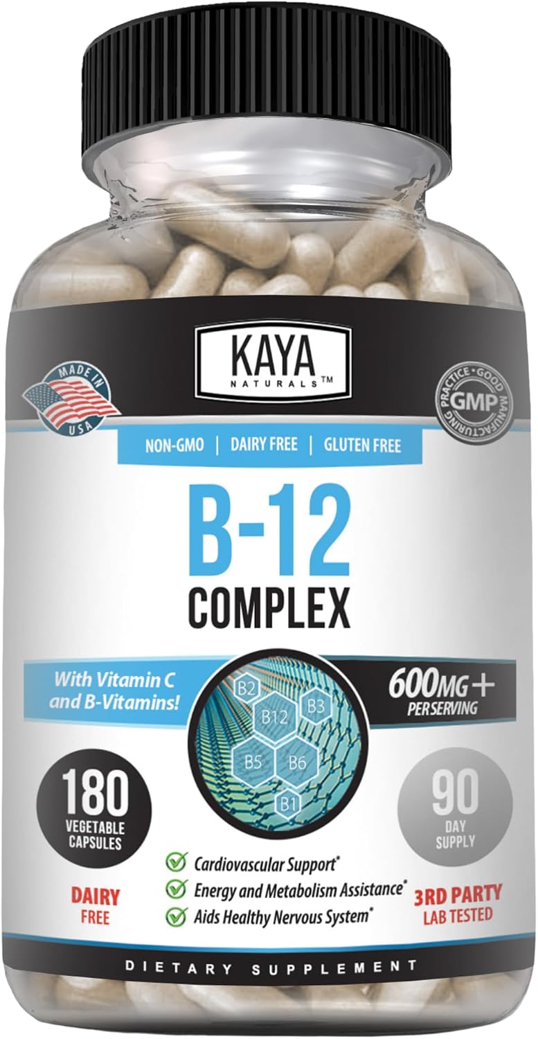 Kaya Naturals B-12 Complex – Multivitamin Food Supplement with Biotin, Choline, Inositol, Folate, and Vitamin C – 180 Tablets - görsel 1