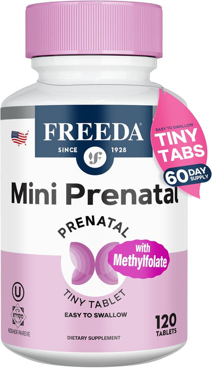 FREEDA Mini Prenatal Vitamin - Kosher, Tiny and Easy to Swallow Tablets with Iron and Folate, 240 Tablets
