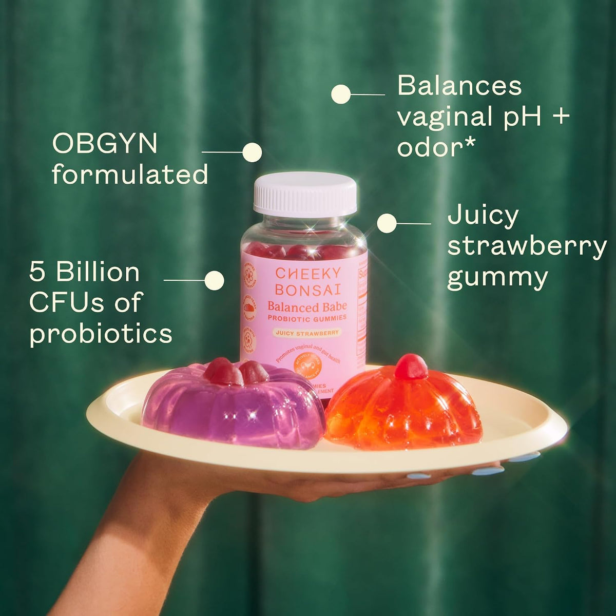 Cheeky Bonsai Balanced Babe - Vaginal Probiotic Gummies for Women, Balanced pH, Healthy Odour, and Flora Support - 5 Billion CFUs - Juicy Strawberry Flavour, 60 Count - görsel 4