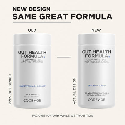Codeage Gut Health Formula - L-Glutamine, Turkey Tail Mushroom, DGL Licorice, Probiotics & Prebiotics - 180 Capsules
