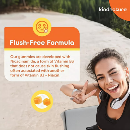 Kindnature Vitamin B3 Niacinamide Gummies 500mg – Flush-Free Niacin Supplement – Contributes to Normal Skin, Energy Metabolism & Nervous System Function – Vegan, Non-GMO, Gluten-free, Soya-Free – 90 Gummies