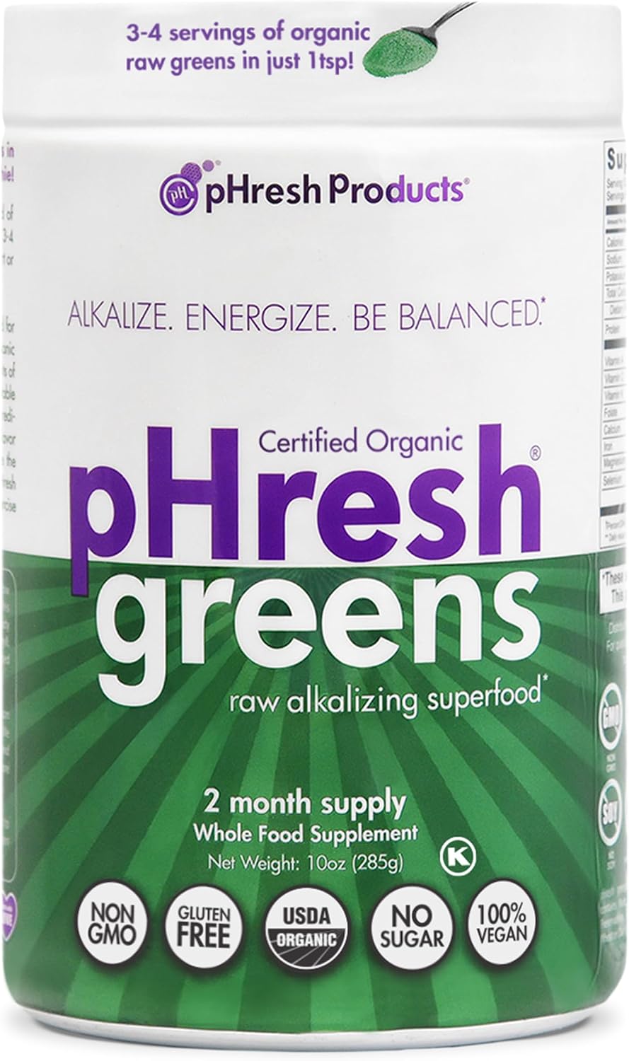 pHresh Greens Raw Alkalising Superfood Greens Powder - 2-Month Supply - Vegan, Kosher, Gluten-Free - görsel 1