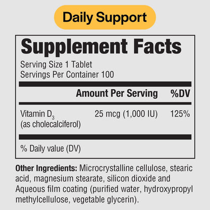 PureFormulas Vitamin D3 1,000 IU (25 mcg) – Premium Vitamin D Supplement for Bone Health, Immune Support, and Overall Wellness – Non-GMO – 100 Tablets