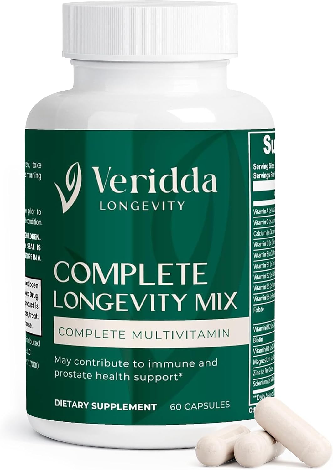 Veridda Longevity Complete Longevity Mix - Multivitamin with Vitamin B Complex, Antioxidants, Echinacea, Spirulina, Lutein, Lycopene for Immune Support, 60 Capsules - görsel 1
