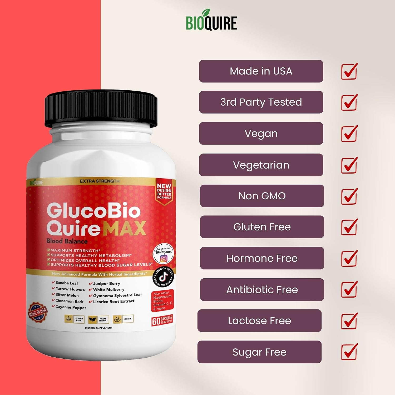 Gluco Bio Quire Max Blood Balance Ultra Food Supplement, 60 Capsules, Maximum Strength, Contributes to Normal Blood Sugar Levels, Supports Overall Health - görsel 2