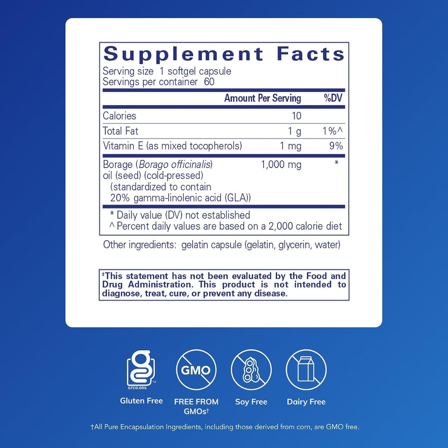 Pure Encapsulations Borage Oil – Food Supplement, 60 Soft gel capsule Capsules - görsel 2
