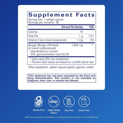 Pure Encapsulations Borage Oil – Food Supplement, 60 Soft gel capsule Capsules