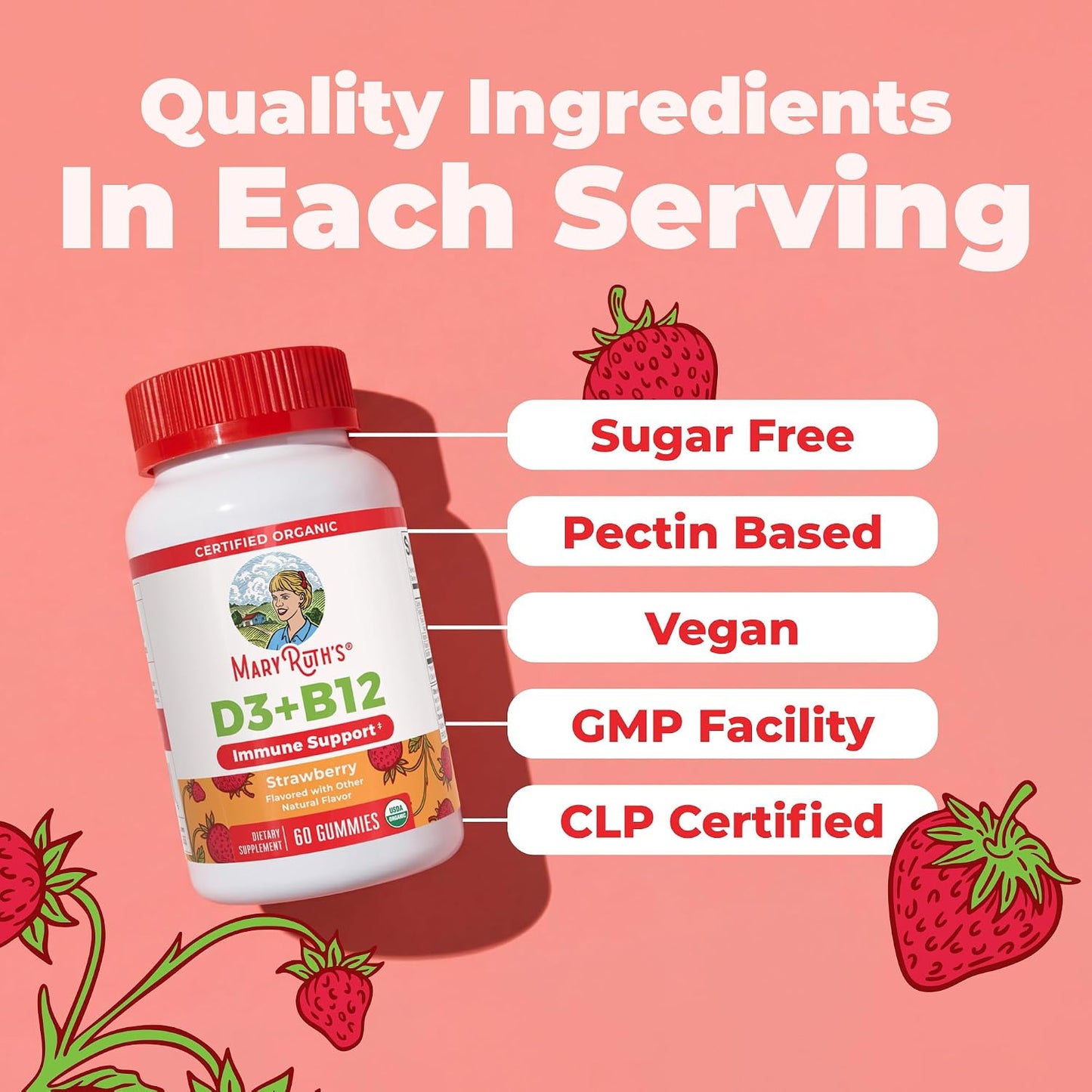MaryRuth's Organic Vitamin D3 + B12 Gummies - 60 Gummies - görsel 5