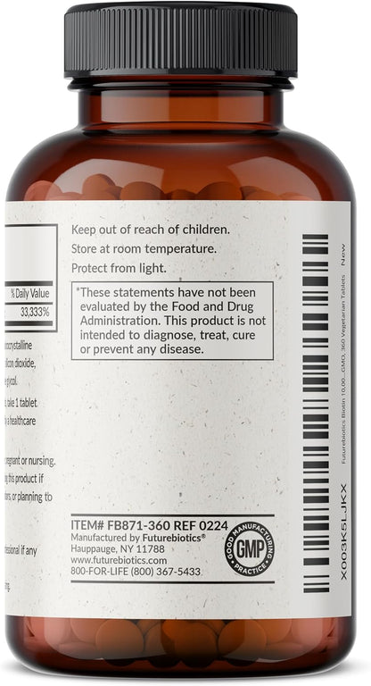 Futurebiotics Biotin 10,000 mcg High Potency Tablets, 360 Tablets