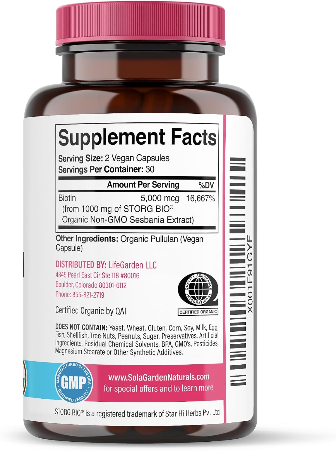 USDA Organic Whole Food Biotin Supplement - 5000 mcg Plant-Based Biotin from Sesbania Agati - Non-GMO Vegan Capsules for Hair, Skin, and Nails - 60 Count - görsel 9