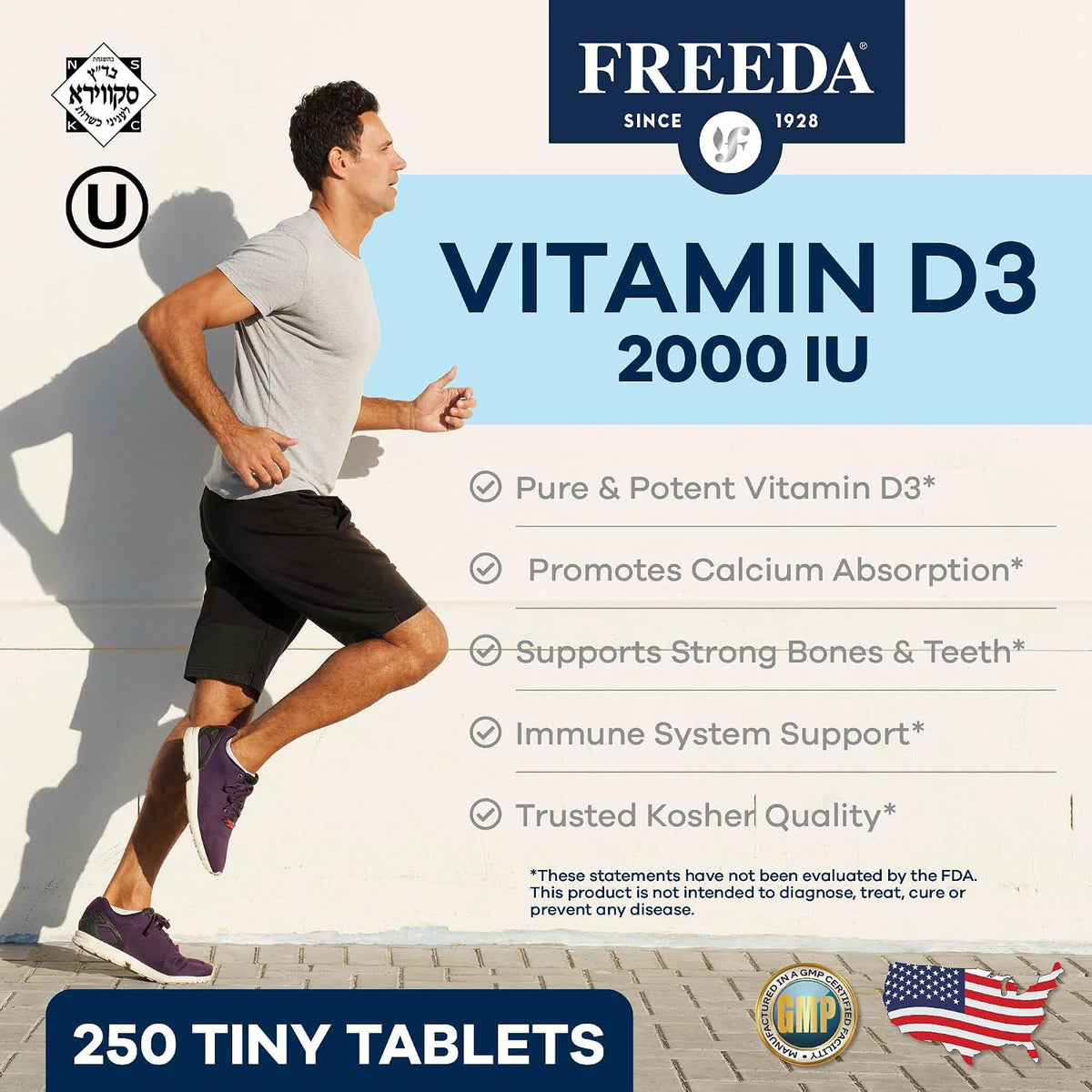 FREEDA Pure Vitamin D3 2000 IU – Bone, Joint, Muscle & Immune Support – 250 Tiny Tablets - görsel 5