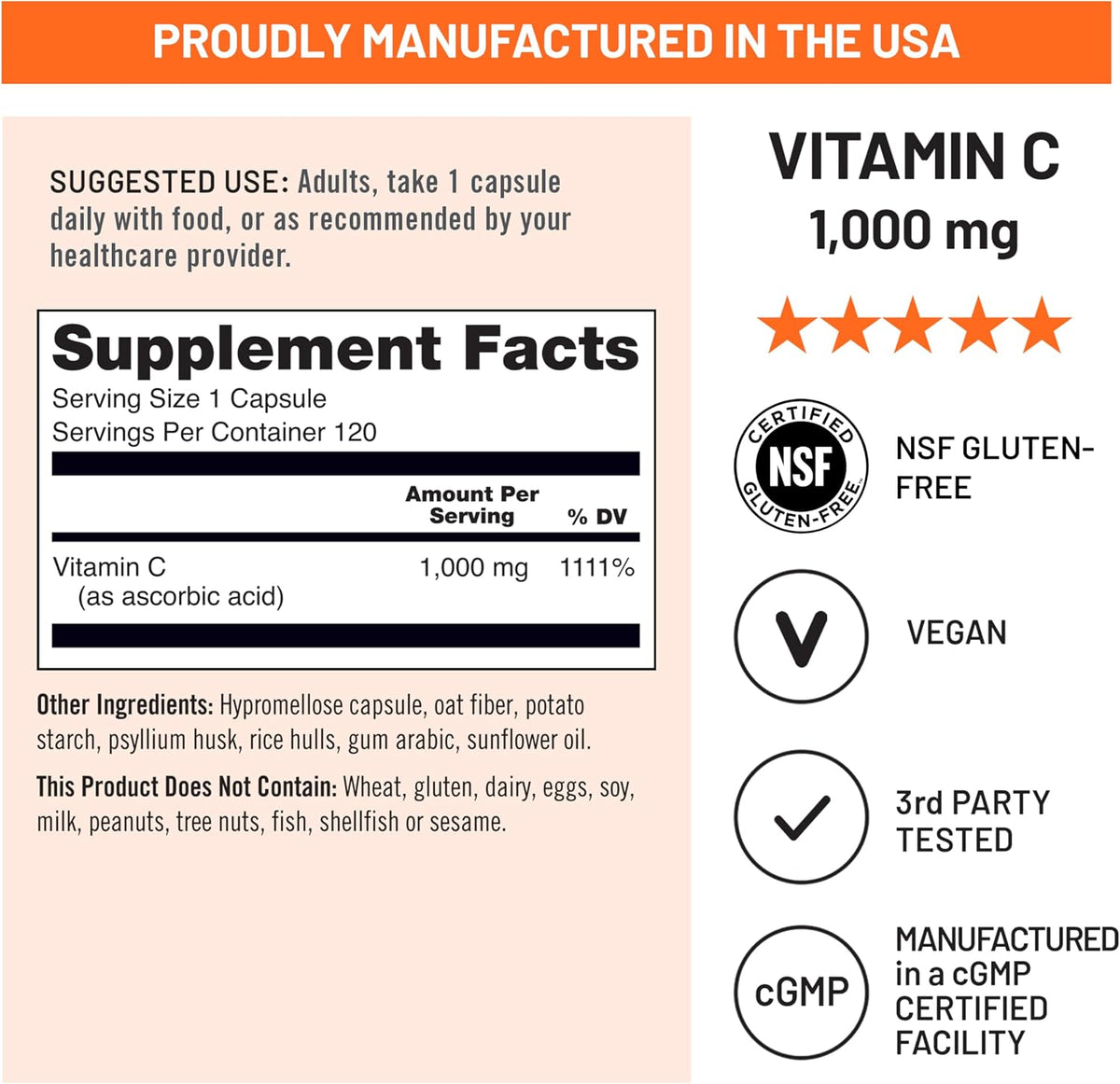 NatureWise Vitamin C 1000mg Capsules - High Potency, Vegan, Non-GMO - 120 Capsules (120-Day Supply) - görsel 4