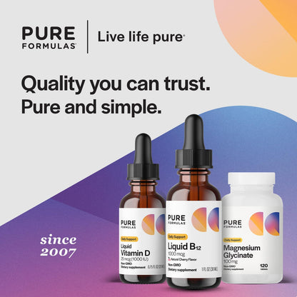 PureFormulas Liquid B12 1000 mcg - Natural Cherry Flavour Sublingual Drops, 30 ml
